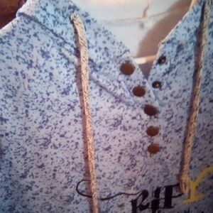 Speckled Blue Women's Hoodie with Button Detail